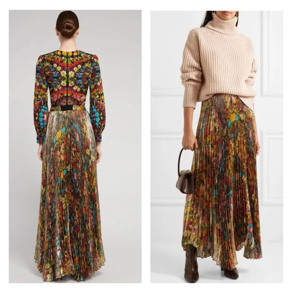 Alice + Olivia Katz Lame Pleated Maxi Skirt